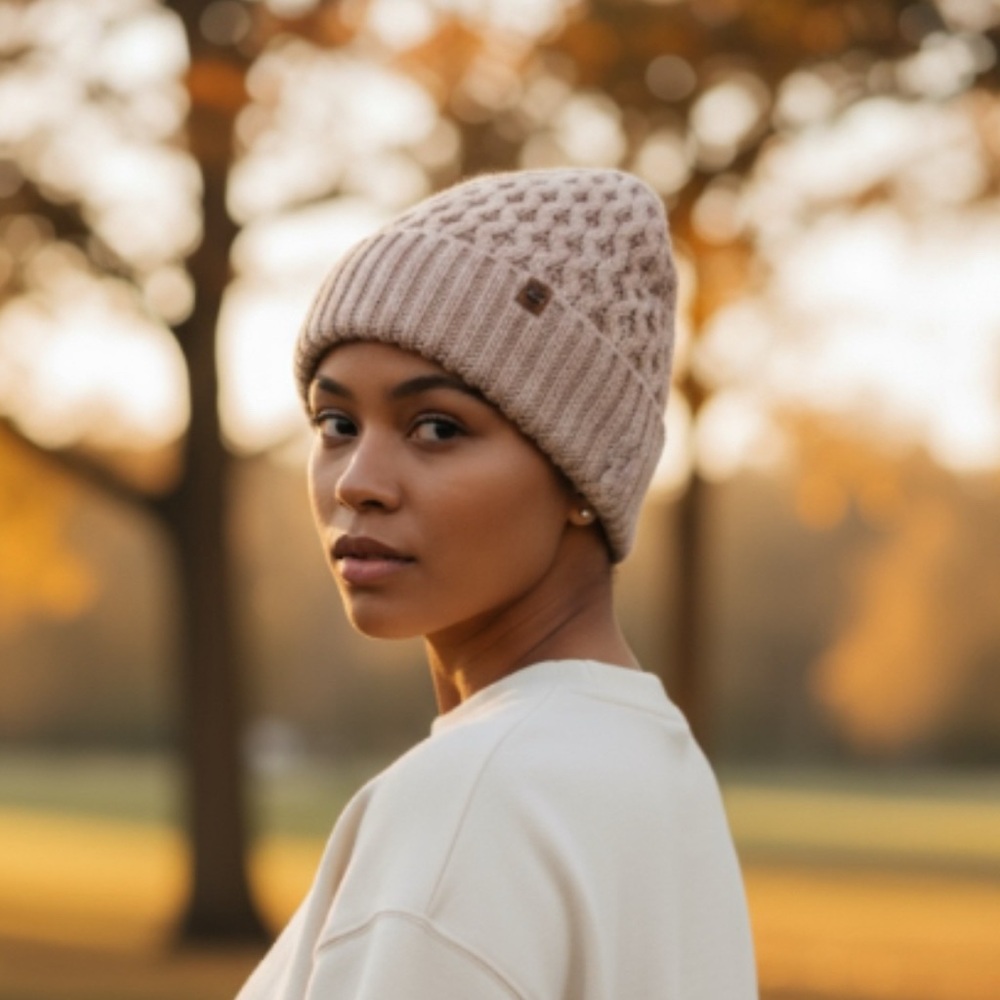 Timberland Curved Cable Cuff Beanie Cameo Rose NWT